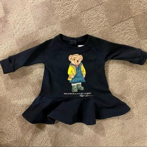 Ralph Lauren Baby Polo Bear long sleeve dress (3M)